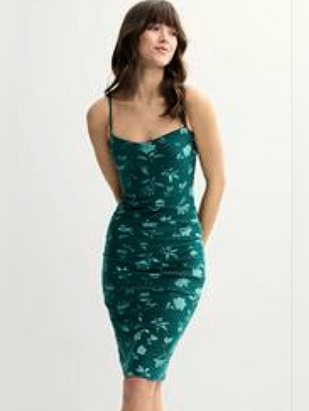 Emerald Green Velvet Burnout Midi Slip Dress Bodycon Stretchy Phoebe 90s Whimsy